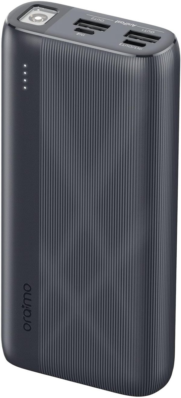 Oraimo Travaler 22.5 PD 20000mAh Power Bank with 20W Fast Charging,Triple Output, Type C &Micro Input, Multi-Layer Protection with LED Torch