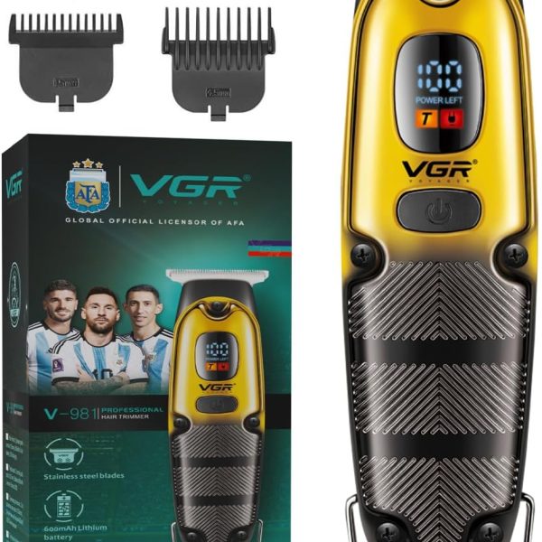 VGR V-981 Professional Hair Clipper Corded & Cordless with LED Display & Turbo Mode Function | Runtime: 150 min Trimmer for Men -1 year warranty(Gold)