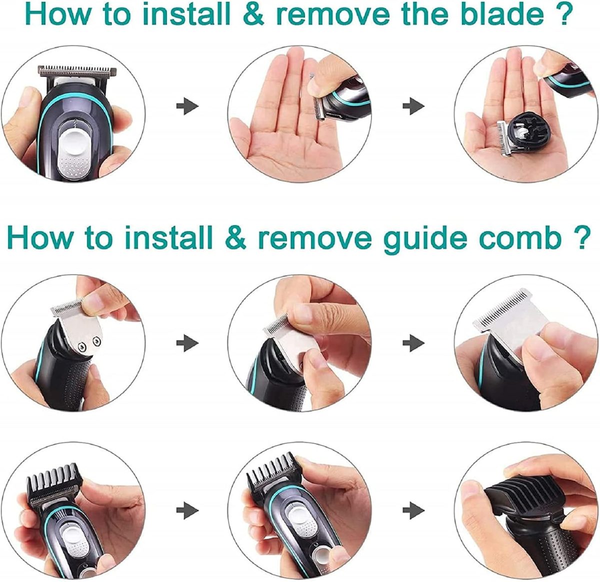 ⁦VGR V-055 Professional Cordless Beard Hair Trimmer Kit Wireless Hair Grooming Trimmers with 4 Guide Combs Brush USB Cord for Men, Family or Pets Rechargeable Li-ion Battery 120 mins Runtime - Black⁩ - الصورة ⁦9⁩