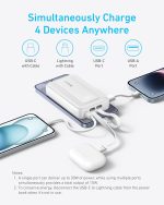 ⁦Anker Zolo Power Bank, 10,000 mAh 30W Max Fast Portable Charger with Built-in USB-C and Lightning Cables and MFi Certified 1C1A for iPhone 16/15/14 Series, MacBook, Galaxy and More⁩ - الصورة ⁦5⁩