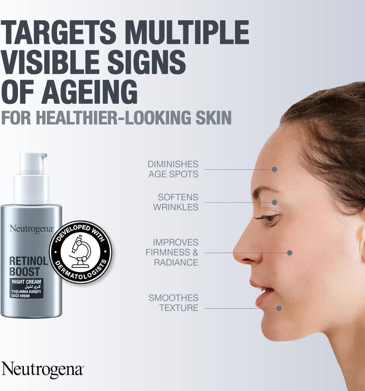 ⁦Neutrogena Retinol Boost Night Cream 50ml – Anti-age face cream with Retinol, Collagen, Myrthus & Hyaluronic Acid to hydrate & improve skin texture⁩ - الصورة ⁦2⁩