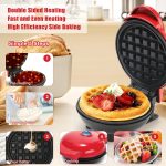 ⁦Yuragim Mini Waffle Maker, Small Non-Stick Waffle Iron for Quick Breakfast, Parties & Gifts, Red Plastic⁩ - الصورة ⁦3⁩