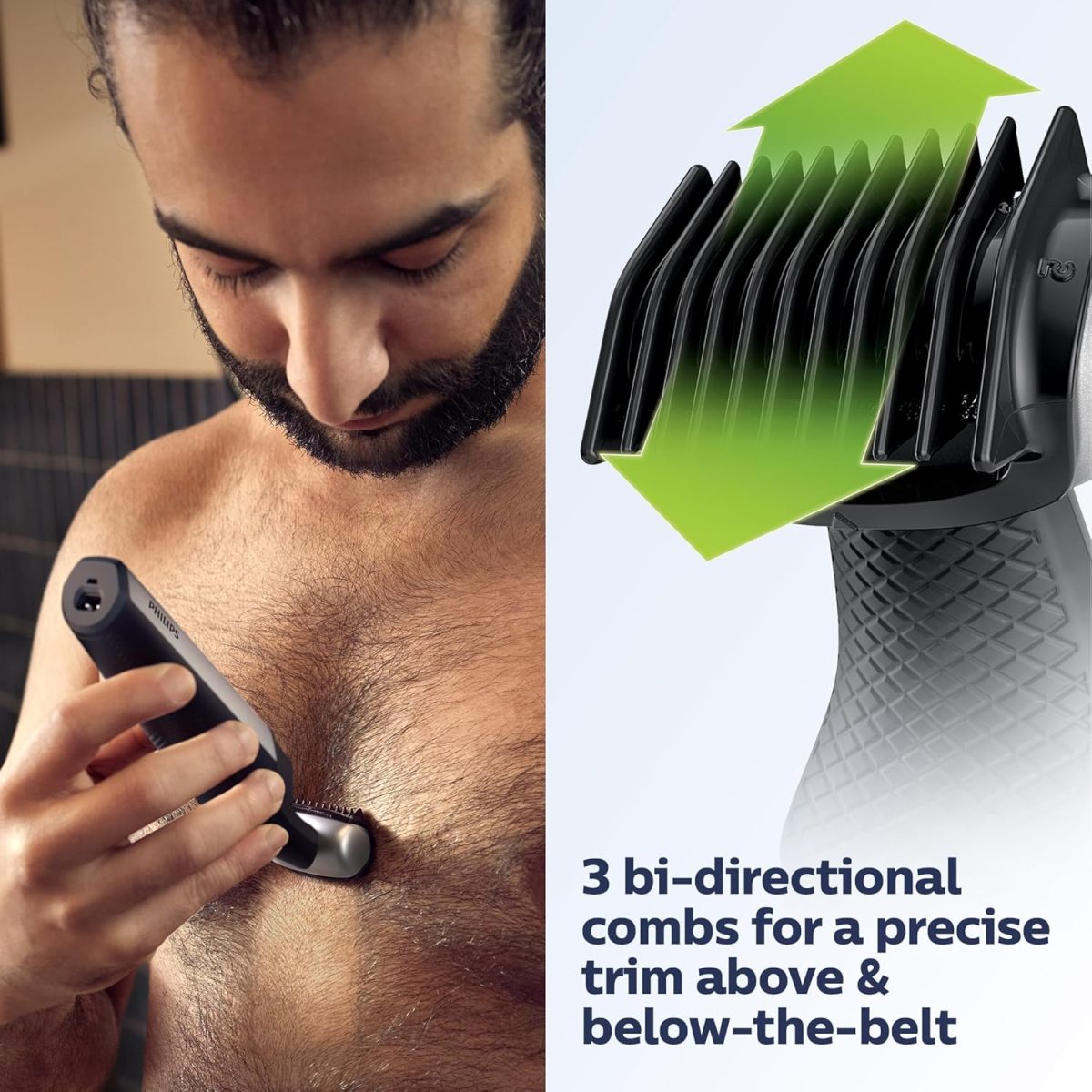 ⁦Philips Norelco Bodygroom Series 5000 Showerproof Body & Manscaping Trimmer for Men with Back Attachment, BG5025/40⁩ - الصورة ⁦4⁩