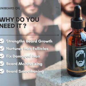⁦Beard Oil for strengthening beard growth and nurturing hair follicles - 50 ml - with Argan, Jojoba, Avocado, Sweet Almond, Grapefruit, Macademia and Vitamin E - Unibeard oil with coconut scent⁩ - الصورة ⁦2⁩