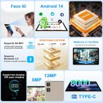 DMOAO Tablet 2024 Newest 11 Inch Tablet Android 14 Tablets with 128GB + 20GB Large Storage, Octa-Core 2.0Ghz, 8000mAh,18W Fast Charging, 5G WiFi, GPS, 5+13MP Camera, Widevine L1, Face Unlock-Gold