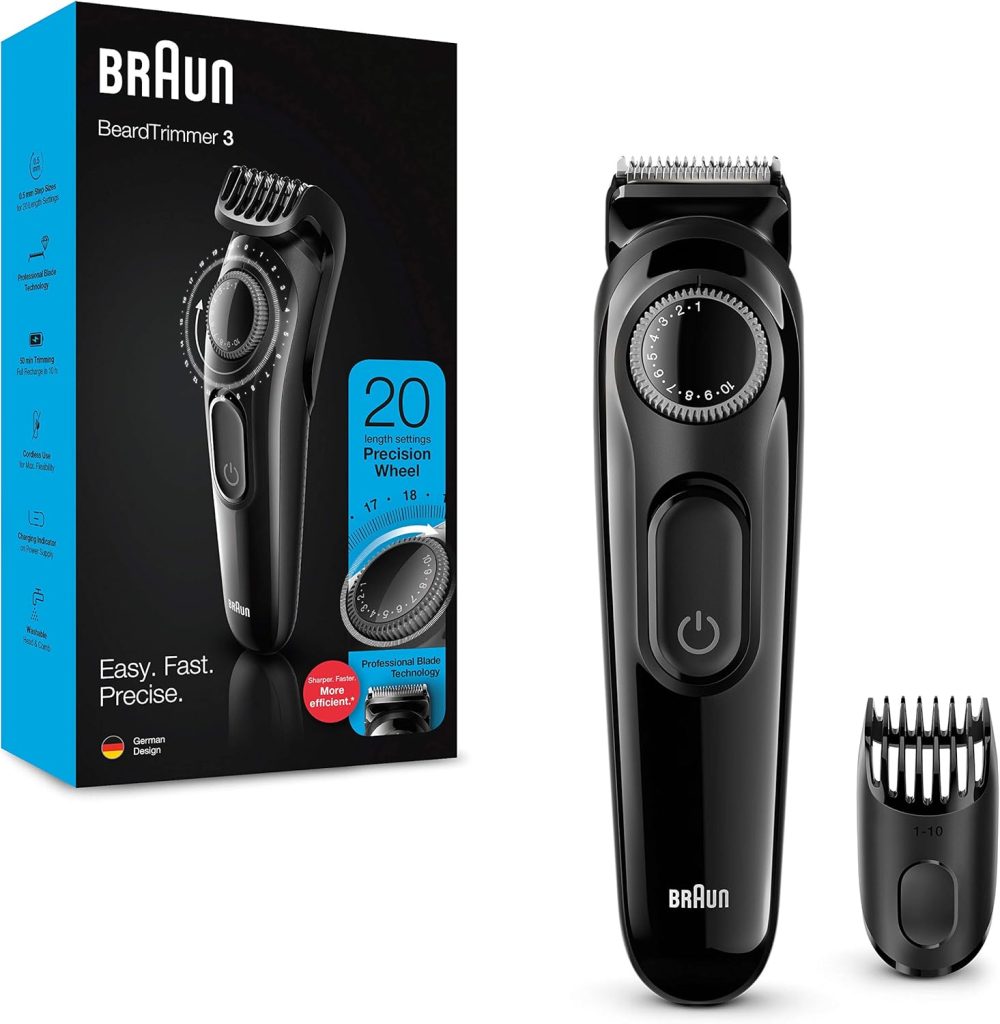 Braun Beard trimmer BT3222 With Precision dial and 1 Comb, 20 Length Settings, Black