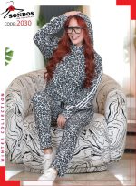 ⁦ترنج حريمي شتوي من سندوس (Sondos) - طقم رياضي كامل قطيفة مسحب بنقشة التايجر - سويت شيرت بكابيشو وبنطلون - تلبيس مرن 60 كجم حتى 90 كجم⁩ - الصورة ⁦4⁩