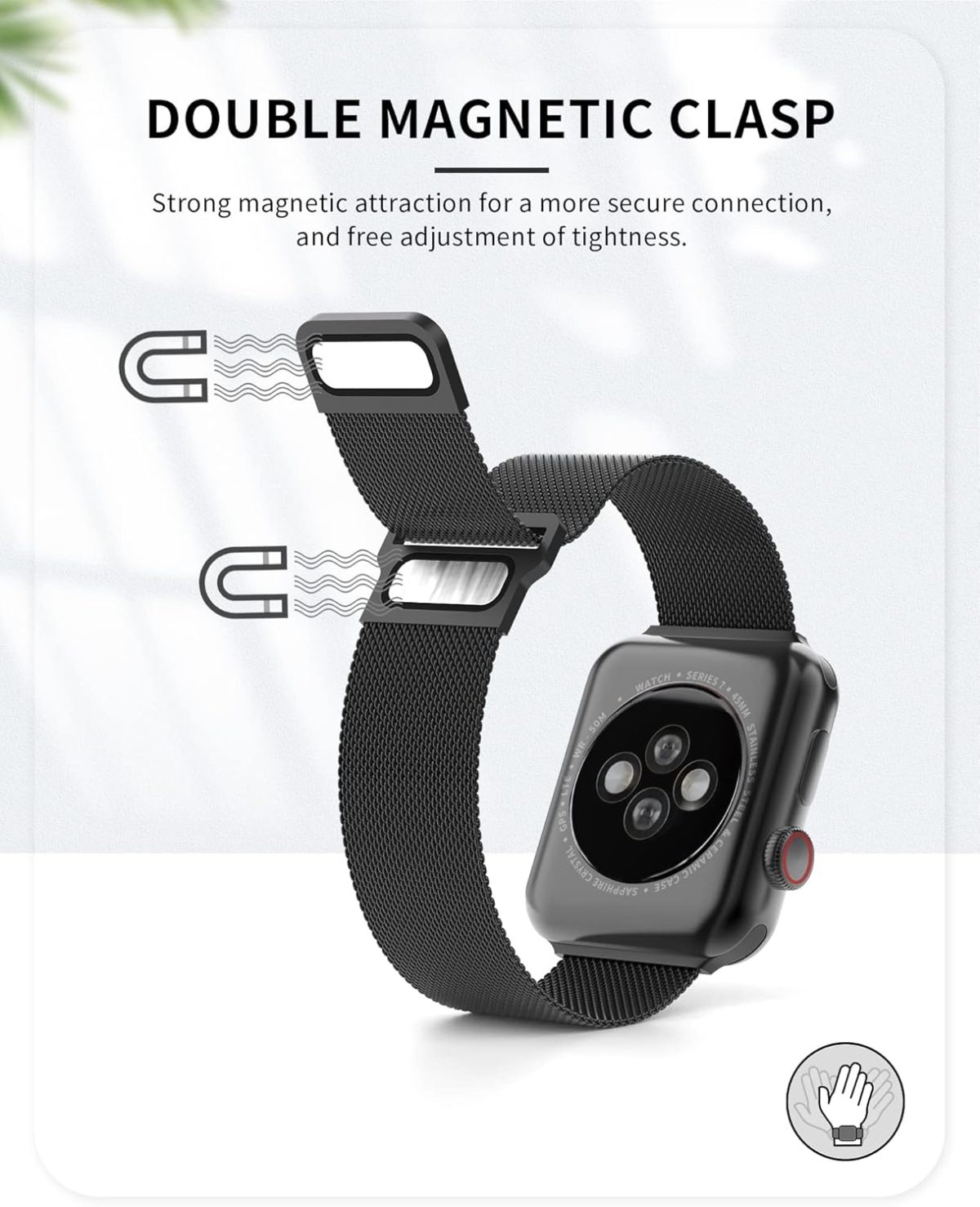 ⁦Biuupa for Apple Watch Bands 38mm 40mm 41mm for Women and Men, iWatch Band Series 7 6 5 4 3 2 1 SE, Breathable Stainless Steel Mesh Wristbands with Adjustable Magnetic Clasp - Black⁩ - الصورة ⁦6⁩