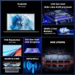 ⁦CHUWI 15.6" Laptop, 256GB LPDDR5 8GB SSD, Intel N100 (Beats N5095/N95, 3.4GHz), Windows 11 PC Laptop, 180° Aperture, FHD IPS 2K, WiFi6, BT 5.2, HDMI, USB 3.0, Type-C, RJ45⁩ - الصورة ⁦2⁩