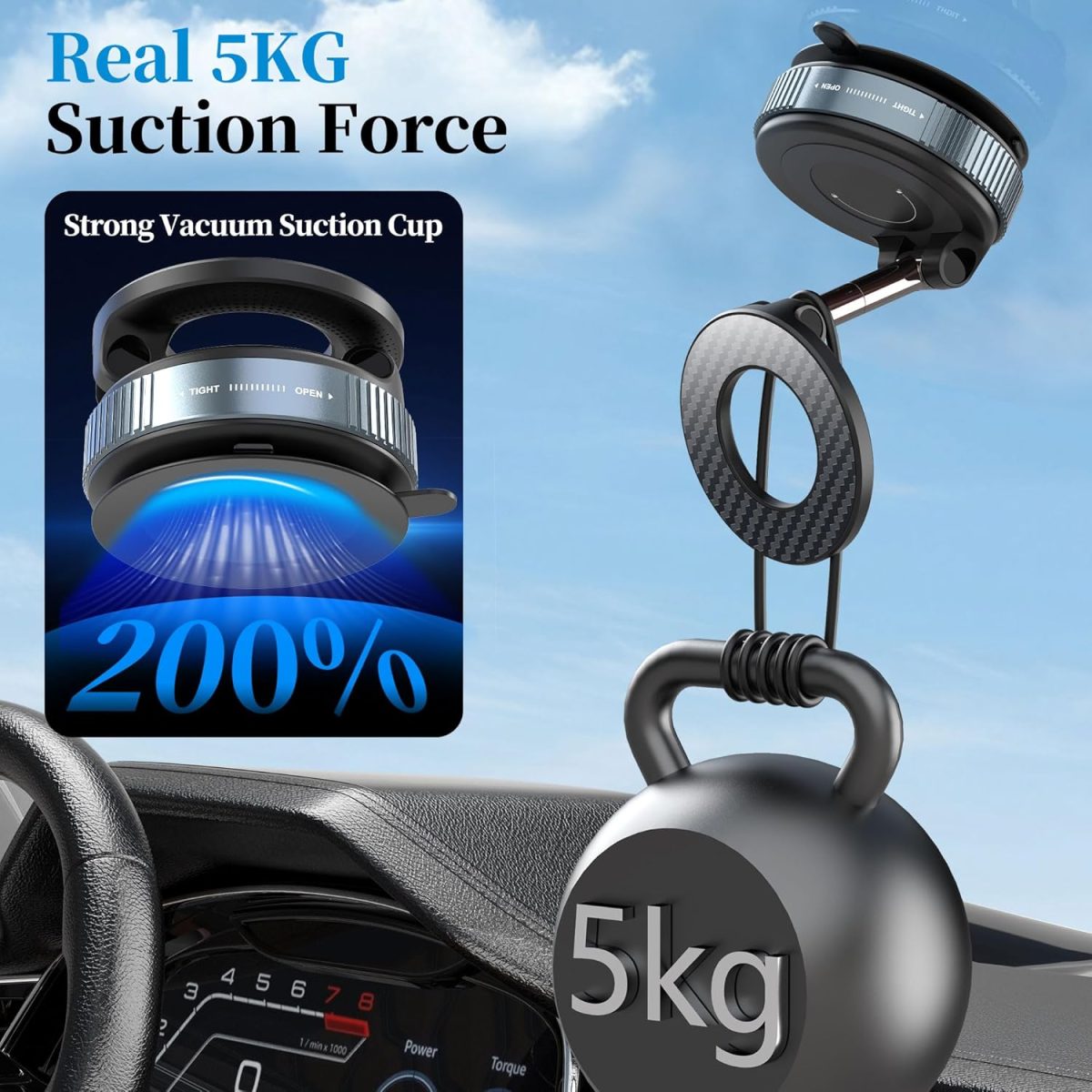 ⁦PlusAcc Vacuum Magnetic Phone Holder for Car - Suction Phone Mount 360°Rotatable Foldable Portable Strong Magnet Stand for iPhone16/15/14/13 & Samsung on Mirror,Smooth Surface, Windscreens⁩ - الصورة ⁦5⁩
