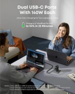 ⁦Anker Zolo Wall Charger 140W PD, GaN, 3Ports x USB-C, 1 x USB-A, Touchscreen, Compatible with iPhone, Samsung, Pixel, MacBook, Chromebook, AirPods and more, Dark Gray, 18 Months Warranty⁩ - الصورة ⁦2⁩