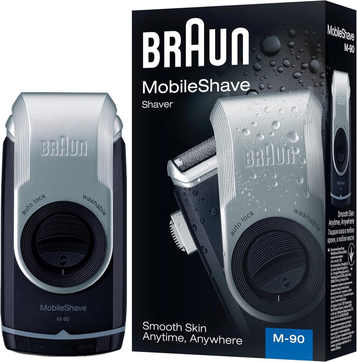 Braun MobileShave M-90 Shaver with Twist Cap, Battery Operated - Dark Blue/Silver