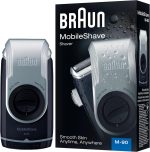Braun MobileShave M-90 Shaver with Twist Cap, Battery Operated - Dark Blue/Silver