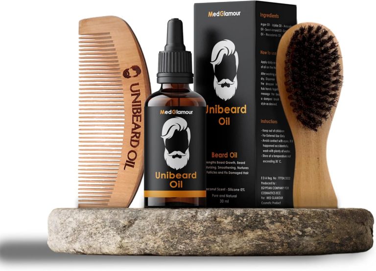 Unibeard Oil 50 ml with Beard Comb and Beard Brush - strengthening beard growth and nurturing hair follicles - coconut scent