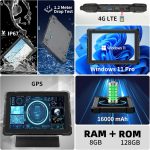 ⁦HEIGAOLA Rugged Tablet Win 11 Pro,Celeron Quad-Core 8GB RAM/128 GB ROM Windows Tablet,4G LTE GPS FHD 10.1 INCH Touchscreen HDMI2.0 Tablet PC IP67 Waterproof,16000mAh Battery,BT 5.2 WiFi 5 Ethernet⁩ - الصورة ⁦5⁩