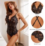 ⁦ADSEXY See Through Lingerie Sexy Lace Teddies Floral One Piece Bodysuit Women Exotic Sheer Underwear Mini Mesh Babydoll, Black, L⁩ - الصورة ⁦5⁩