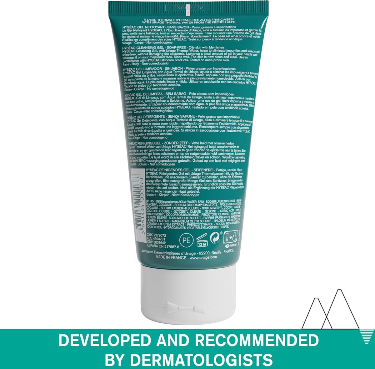 ⁦URIAGE HYSEAC Face cleanser for oily skin I 100% purified skin, eliminates sebum excess. Ultra-gentle foaming facial gel cleanser I Face & Body I Paraben & Soap-Free I Physiological pH⁩ - الصورة ⁦2⁩