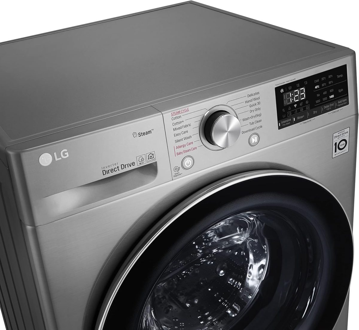 ⁦LG Vivace Washing Machine 8KG, with AI DD technology, Silver, model number F4R5TYG2T⁩ - الصورة ⁦6⁩