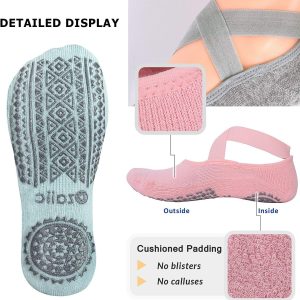 ⁦Showday Yoga Socks for Women Non-Slip Grips & Straps, Ideal for Pilates, Pure Barre, Ballet, Dance, Barefoot Workout⁩ - الصورة ⁦4⁩