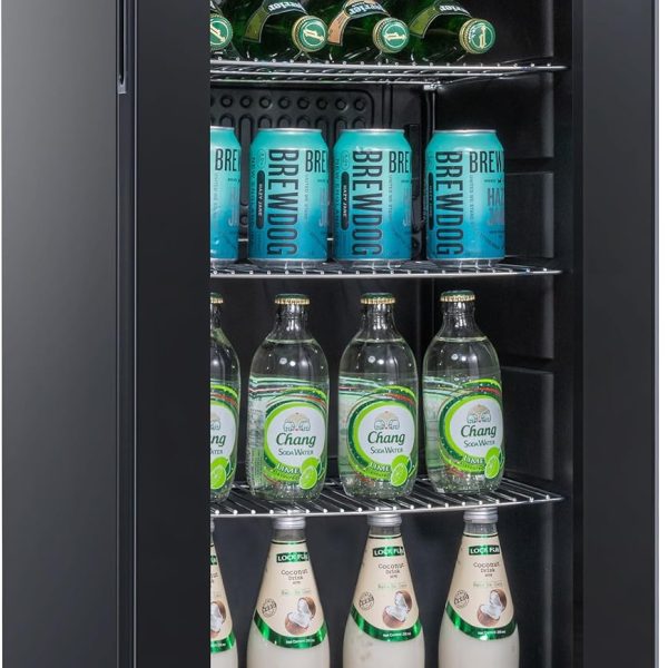 Heinrich´s Drinks Fridge, Mini Fridge with Glass Door, Compact and Quiet: 40 dB, LED Interior Lighting, Perfect for Office, Camping 4 to 18 °C, (88 Litres/3 Shelves/40 db) [Energy Class D]