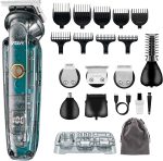 VGR Beard Trimmer Men Rechargeable Kit via USB-C All in One Grooming 180 Min Battery IPX6 Waterproof Cordless Hair Clippers - Male Electric Shaver Razor for Face Ear Nose Head Body Groomer 6 in 1