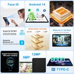 ⁦DMOAO Tablet 2025 11 Inch Tablet Android 14 Tablets with 128GB + 20GB Large Storage, Octa-Core 2.0Ghz, 8000mAh,18W Fast Charging, 5G WiFi, GPS, 5+13MP Camera, Widevine L1, Face Unlock-Black⁩ - الصورة ⁦2⁩
