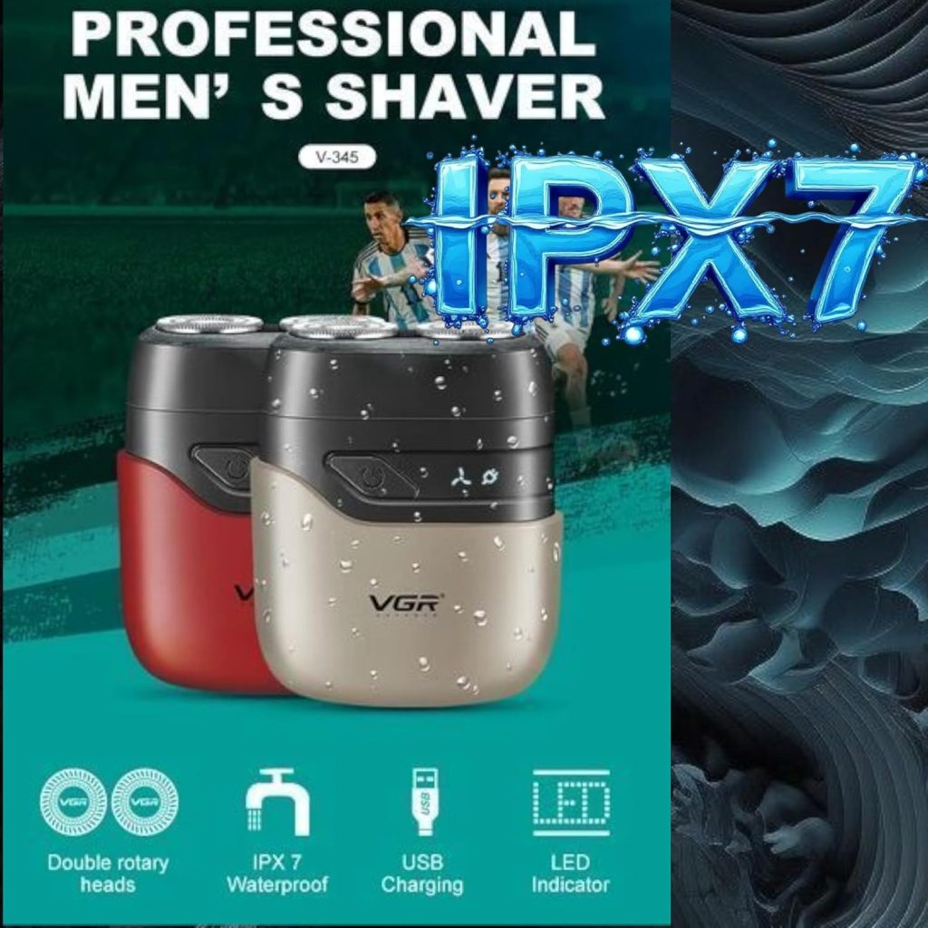 V-345 Professional Electric Shaver, Dual Rotary Heads, IPX7 Waterproof, USB Charging, LED Display, 45 Min Runtime