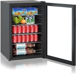 ⁦Heinrichs, Mini Fridge with Glass Door, Compact and Quiet: 41 dB, LED Interior Lighting, Perfect for Office, 5 to 18 °C, Black (115 Litres/4 Shelves/41 db) [Energy Class E] (115)⁩ - الصورة ⁦3⁩