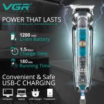 ⁦VGR Beard Trimmer Men Rechargeable Kit via USB-C All in One Grooming 180 Min Battery IPX6 Waterproof Cordless Hair Clippers - Male Electric Shaver Razor for Face Ear Nose Head Body Groomer 6 in 1⁩ - الصورة ⁦4⁩