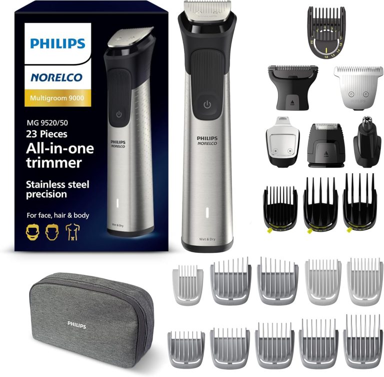 Philips Norelco Multi Groomer 23 Piece Men's Grooming Kit, Trimmer for Beard, Head, Body, and Face - Stainless Steel Precision. No Blade Oil Needed. MG9520/50
