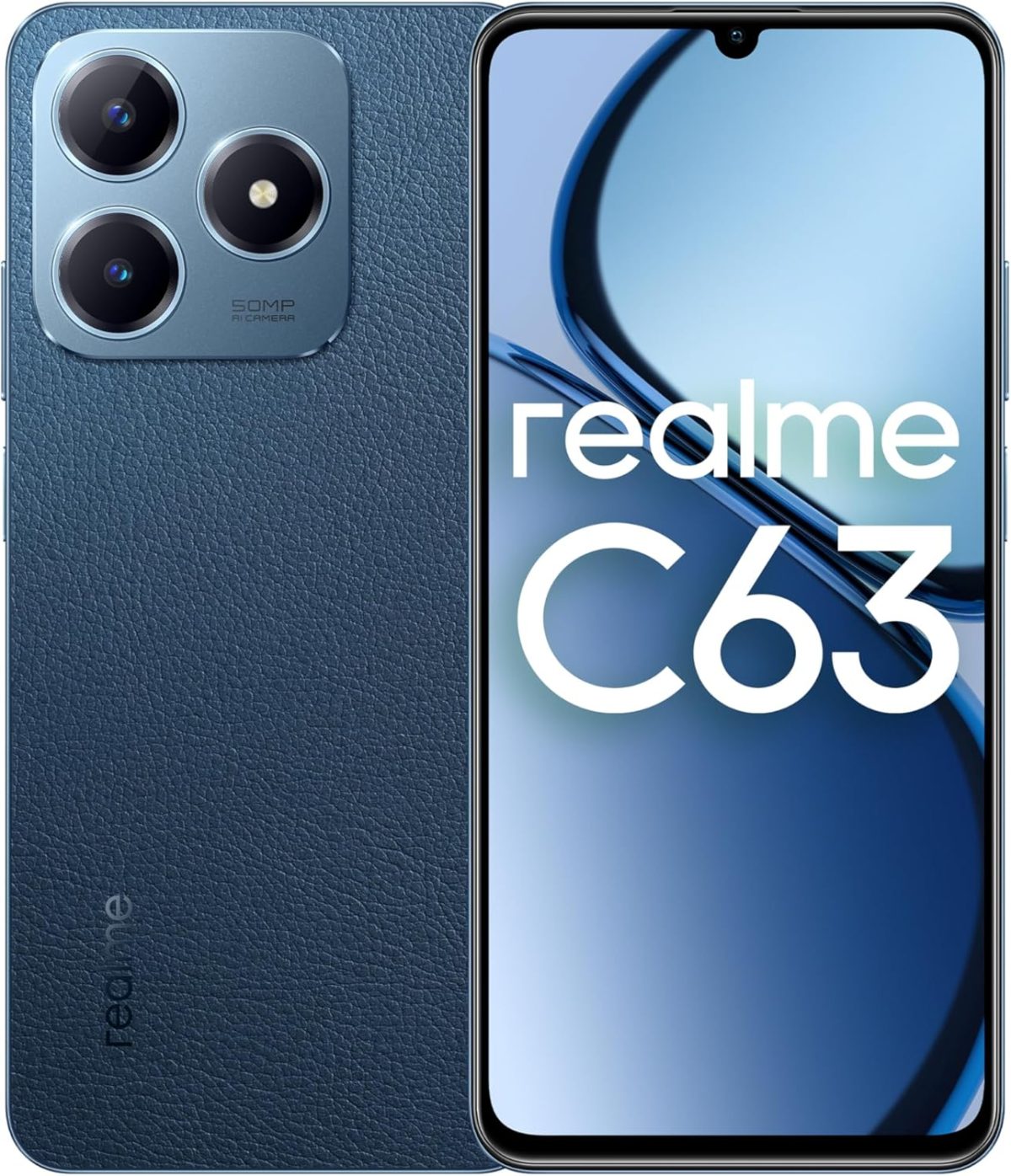 Realme C63 4G (Leather Blue 6GB RAM,128GBROM)|Premium Vegan Leather|Ultra Slim|90Hz Eye Comfort Display|IP54 Water Resistance|Air Gestures|5000mAh Battery|12 Months Warranty - Middle East Version