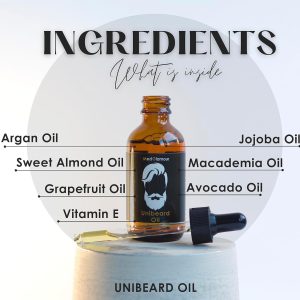 ⁦Beard Oil for strengthening beard growth and nurturing hair follicles - 50 ml - with Argan, Jojoba, Avocado, Sweet Almond, Grapefruit, Macademia and Vitamin E - Unibeard oil with coconut scent⁩ - الصورة ⁦3⁩