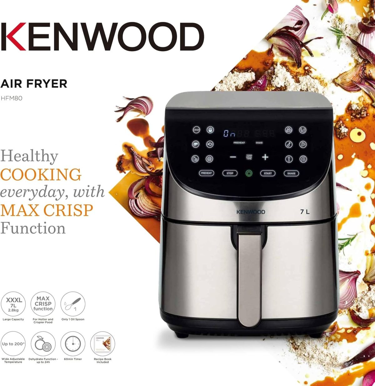 ⁦Kenwood HEALTHY FRYER 7L 1800W HFM80.000SS - Silver⁩ - الصورة ⁦2⁩