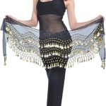 REINDEAR Vogue Style Chiffon Dangling Gold Coins Belly Dance Hip Scarf