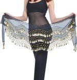 REINDEAR Vogue Style Chiffon Dangling Gold Coins Belly Dance Hip Scarf