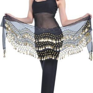 REINDEAR Vogue Style Chiffon Dangling Gold Coins Belly Dance Hip Scarf