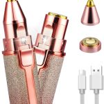 Ckeyin Rechargeable Eyebrow Hair Remover USB Rechargeable 2 in 1 Painless-Precision Eyebrow Trimmer Eyebrow Razor Tool with Built-in LED Light Facial Trimmer for Nose, Lips,Body