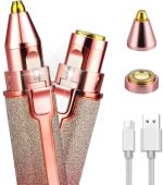 Ckeyin Rechargeable Eyebrow Hair Remover USB Rechargeable 2 in 1 Painless-Precision Eyebrow Trimmer Eyebrow Razor Tool with Built-in LED Light Facial Trimmer for Nose, Lips,Body