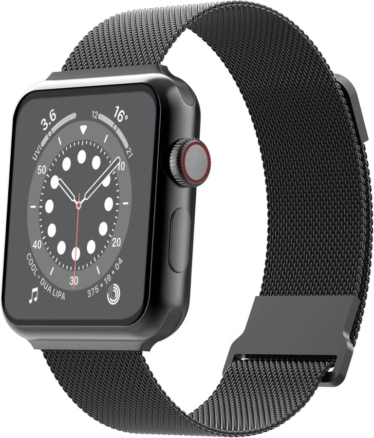 Biuupa for Apple Watch Bands 38mm 40mm 41mm for Women and Men, iWatch Band Series 7 6 5 4 3 2 1 SE, Breathable Stainless Steel Mesh Wristbands with Adjustable Magnetic Clasp - Black