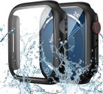 Goton Waterproof Case for Apple Watch Screen Protector 45mm Series 7 8 9, Tempered Glass Face Cover for iWatch Accessories 45 mm Black
