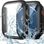 Goton Waterproof Case for Apple Watch Screen Protector 45mm Series 7 8 9, Tempered Glass Face Cover for iWatch Accessories 45 mm Black