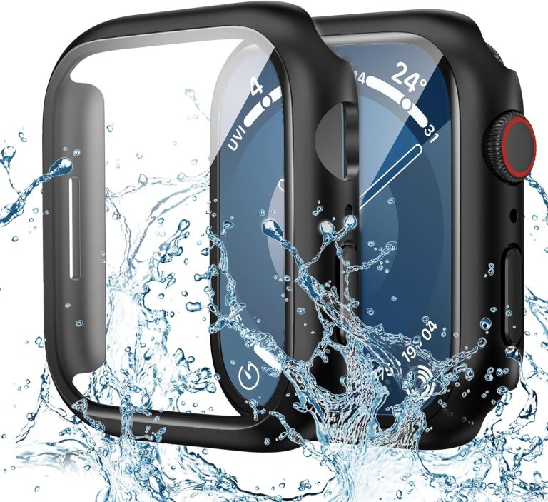 Goton Waterproof Case for Apple Watch Screen Protector 45mm Series 7 8 9, Tempered Glass Face Cover for iWatch Accessories 45 mm Black