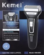 ⁦Kemei KM-6558 3in1 Rechargeable Nose Trimmer & Hair Clipper - Black/Silver⁩ - الصورة ⁦4⁩