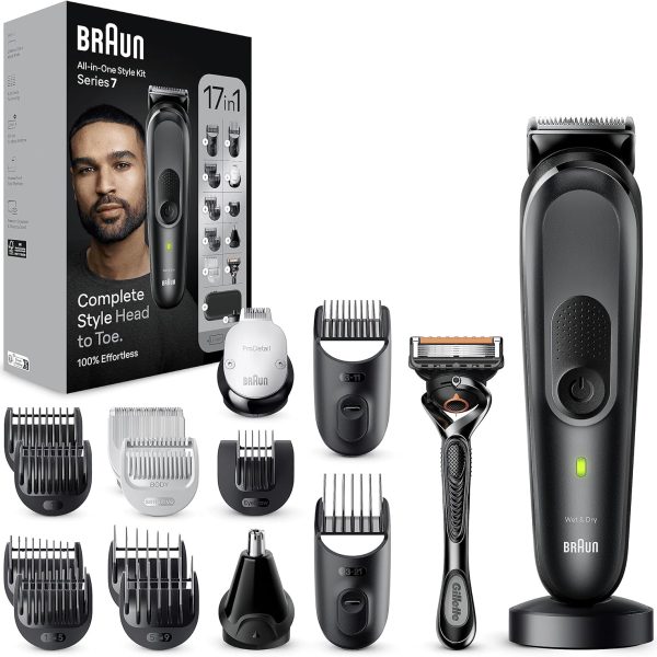 Braun All-In-One Style Kit Series 7 – 17-in-1 Complete Style Head to Toe, Men's Everyday Grooming Kit, Beard Trimming, Manscaping, Hair Trimming, Ears, Nose and More, 100% Effortless – MGK7491