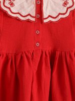⁦LC WAIKIKI Peter Pan Collar Girl’S Muslin Dress Red⁩ - الصورة ⁦3⁩