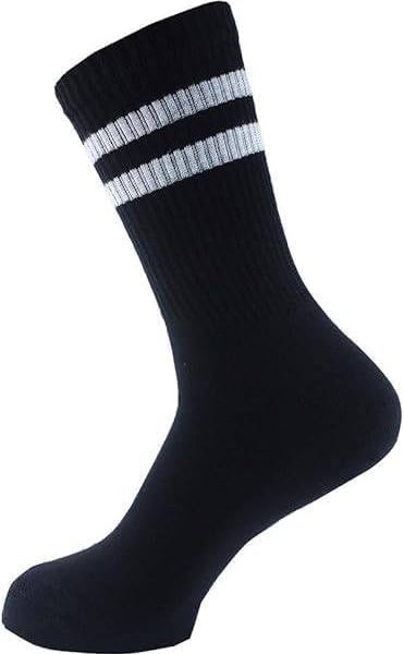 جوارب رياضية دائرية بدون طوق، اسود مع خطوط بيضاء، مزيج من القطن