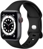 Sport Band Compatible with Apple Watch Bands 49 mm 45 mm 44 mm 44 mm 42 mm, Soft Silicone Wristband Strap with Classic Clasp for iWatch Series 10 9 Ultra SE 8 7 6 5 4 3 2 1 for Women Men, Black Color