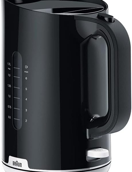 غلاية WK1100BK بريكفاست 1 من براون، قاعدة دوارة 360 درجة قابلة للإزالة، فلتر الكلس، سعة 1.7 لتر، خالية من BPA، 2200 واط، بلاستيك، أسود