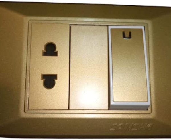 وش كهرباء كامل ملون - مفتاح + بكرة + فيشة + وش متوافق بهيكل للتركيب المباشر من سانيكسي (ذهبي)