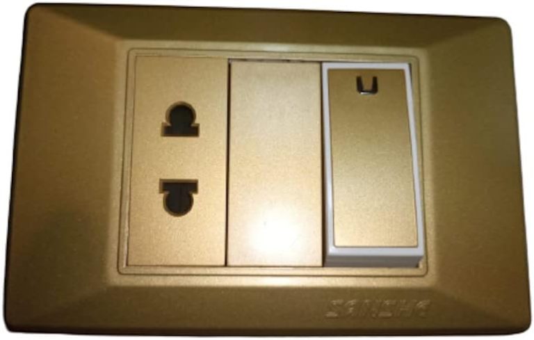 وش كهرباء كامل ملون - مفتاح + بكرة + فيشة + وش متوافق بهيكل للتركيب المباشر من سانيكسي (ذهبي)